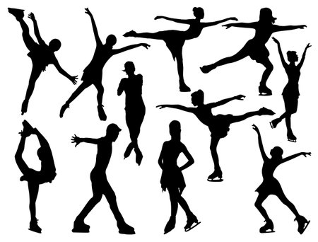Silhouettes of figure skaters on white background. Vector illustration.のイラスト素材