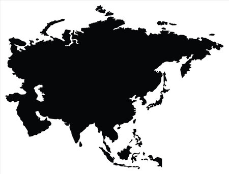 Black map of Asia on a white background. Vector illustration.のイラスト素材