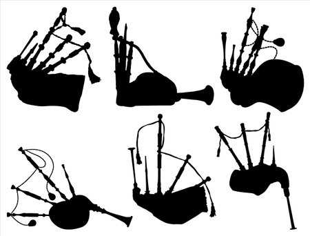 Set of silhouettes of bagpipes and scottish bagpipesのイラスト素材