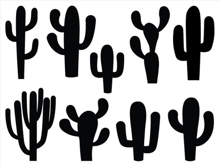 Cactuses silhouettes isolated on white background. Vector illustration.のイラスト素材