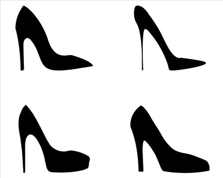 Black high heel shoes silhouettes isolated on white background. Vector illustrationのイラスト素材