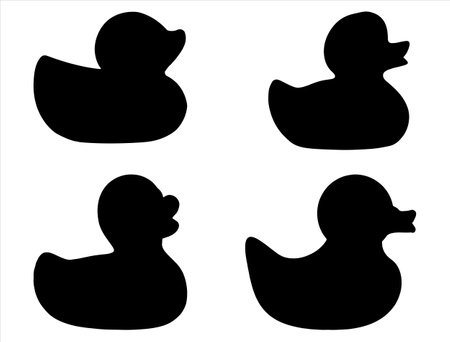 Set of black rubber ducks silhouettes isolated on white background. Vector illustration.のイラスト素材