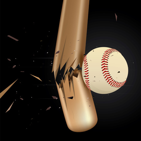 Baseball ball drawing of a broken baseball batのイラスト素材