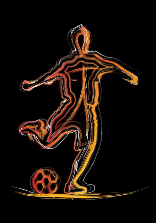 On a black background with the silhouette of soccer playerのイラスト素材