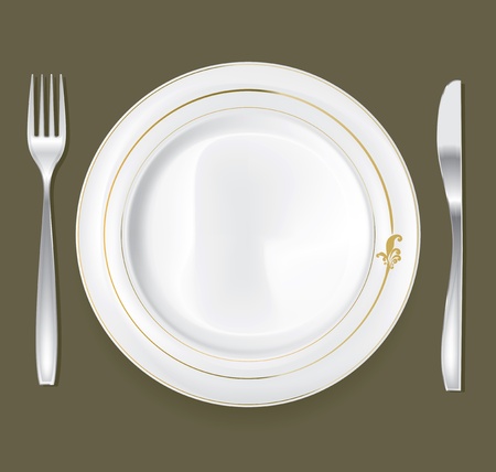 Empty dinner plate, drawing the knife and fork setのイラスト素材
