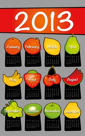 Gray 2013 calendar drawing drawn on the floor of fruitのイラスト素材