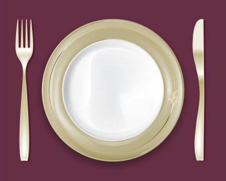 Empty dinner plate, drawing the knife and fork setのイラスト素材