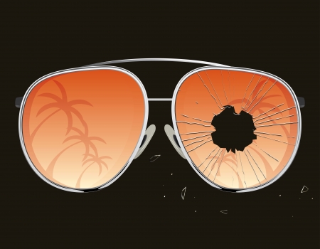Drawing of broken sunglasses on a black backgroundのイラスト素材