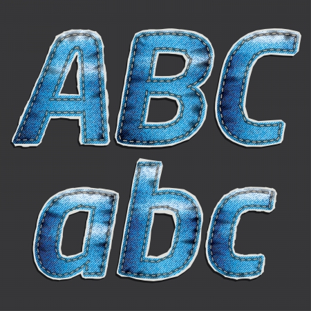 Drawing letters on the gray blue denim fabricのイラスト素材