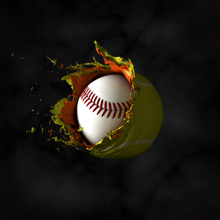 Transformation of the baseball in tennis ballの写真素材