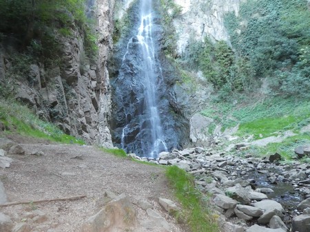 big waterfall in the mountains of south tyrol italy europeの写真素材