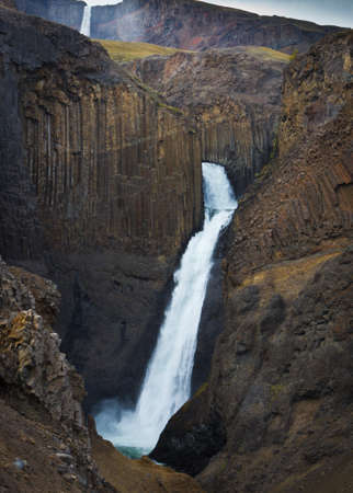 Hengifoss waterfall, near Eglisstadir, north-east Icelandの写真素材