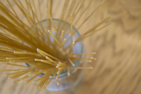 spaghetti pasta in a jar photographed from top perspectiveの写真素材