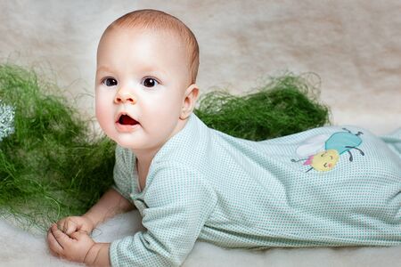 Portrait of cute baby girl close upの写真素材