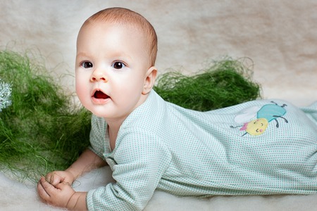 Portrait of cute baby girl close upの写真素材
