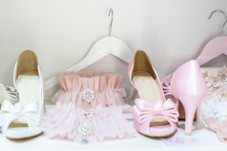 Beautiful garters and shoes for a wedding celebrationの写真素材