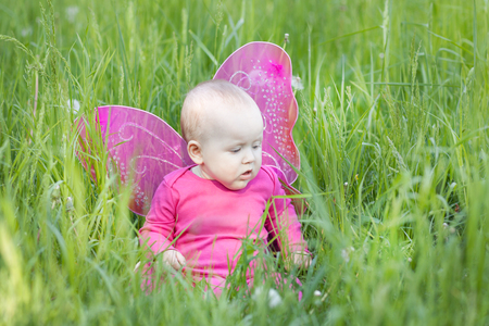 Cute baby with wingsの写真素材