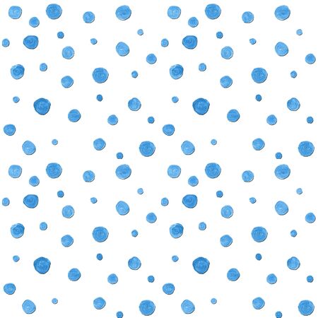 Blue painted dots isolated on white background - seamless hand drawn abstract pattern resembles snow or rain dropsの写真素材