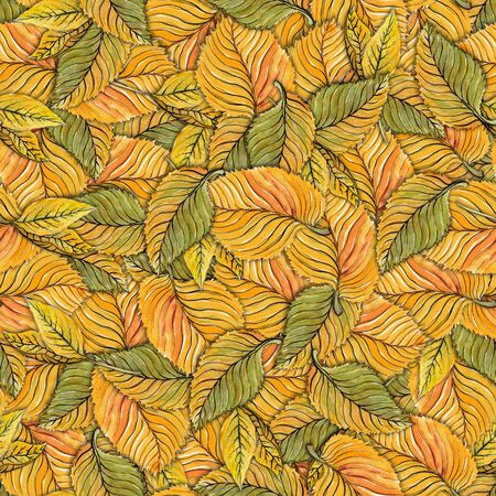 Autumn fallen leaves seamless pattern - hand drawn watercolor illustration, fabric design, seasonal backgroundの写真素材