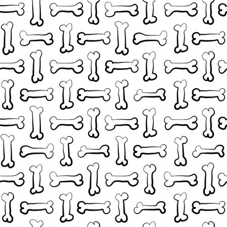 Hand drawn bone pattern , vector black and white illustration, wrapping paper design or fabric print -seamless pattern on white backgroundのイラスト素材