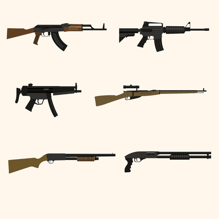 Firearm set. Automatic rifle, machine gun. Flat design. Vector illustrationのイラスト素材