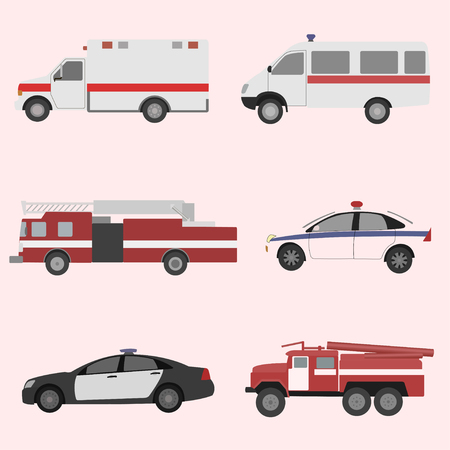 Vector set of the isolated transport icons. Fire truck, ambulance, police car.のイラスト素材