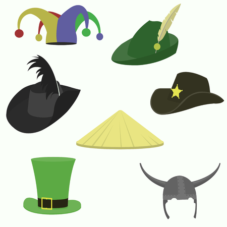 Set of carnival hats flat style.のイラスト素材