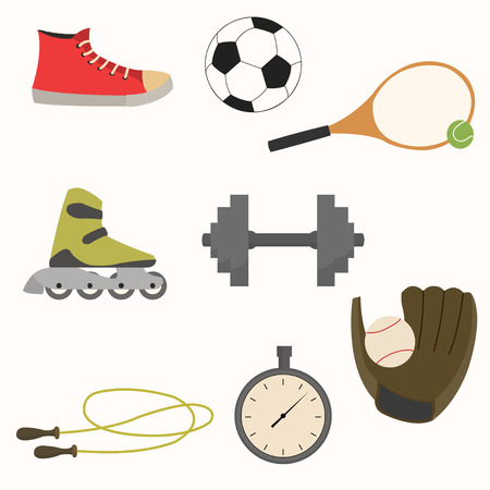 Vector illustration. Set of sport equipment in simple design.のイラスト素材