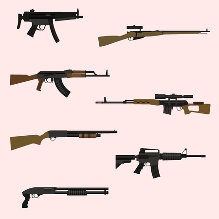 Firearm set. Automatic rifle, machine gun.のイラスト素材