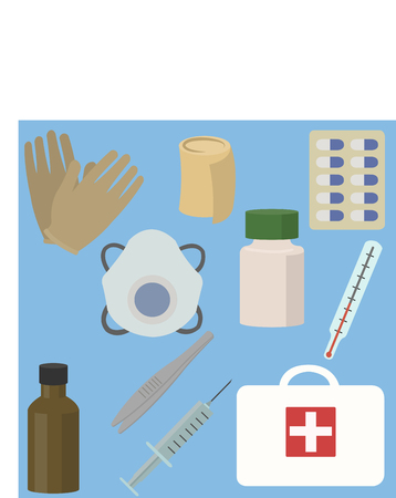First aid kit box with medical equipment.のイラスト素材