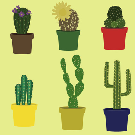 Cacti vector collection. Saguaro, agave, joshua tree, prickly pear and other cactuses.の写真素材