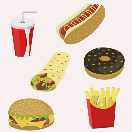 Various fast food assorted product  seamless backgroundのイラスト素材