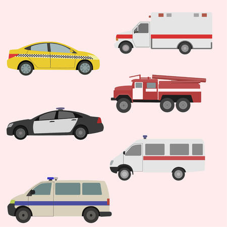 Vector set of the isolated transport icons. Fire truck, ambulance, police car, taxi.のイラスト素材