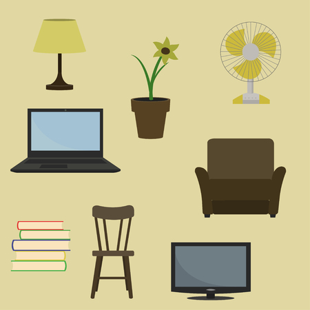 A Vector illustration of various household interior furniture and decoration items.のイラスト素材