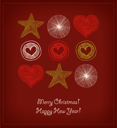 Christmas Card. Set with decorative hearts and stars. Elements for design greeting postcards, gifts, invitation のイラスト素材