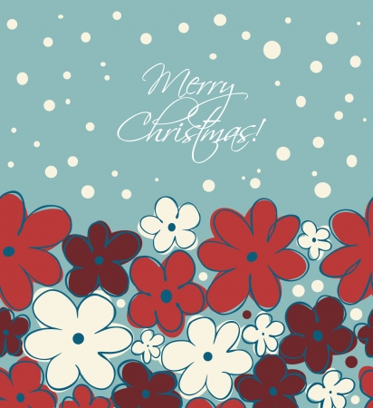 Christmas banner  Vintage romantic xmas background with flowers under snowfall  Cute floral card with place for text のイラスト素材