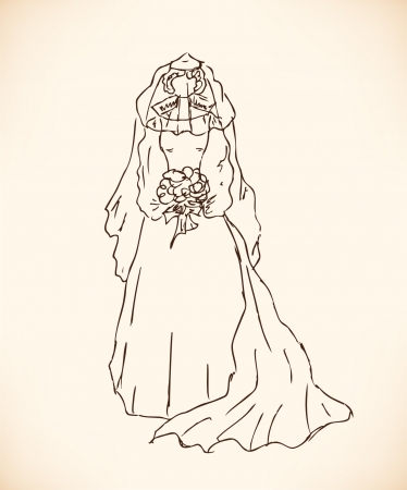 Sketch of bride  Lady in wedding dress  Hand drawn modern woman silhouetteのイラスト素材