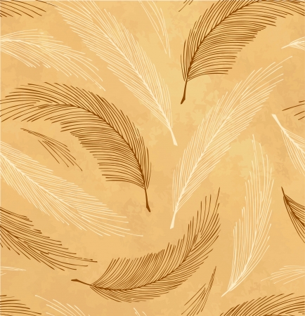 Golden seamless vintage background with plumes のイラスト素材
