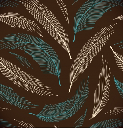 Turquoise and brown seamless vintage background with plumes のイラスト素材