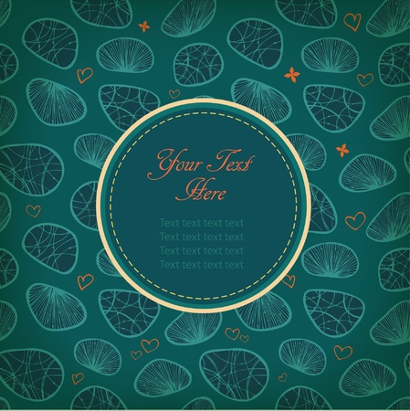 Emerald seamless background with place for your text   Background behind the frame is complete and seamless   Lace decorative frame with stones and shells  Can use for arts, cards, gifts のイラスト素材