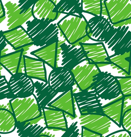 abstract background  Sketch hand drawn seamless pattern  Green endless texture with circles, squares and others figures, Can be used for wallpaper, web page background, surface textures のイラスト素材