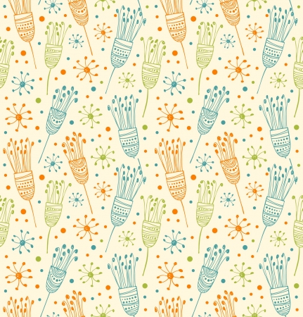 Seamless cute floral pattern  Abstract background with stylized flowers  Decorative doodle fabric textureのイラスト素材