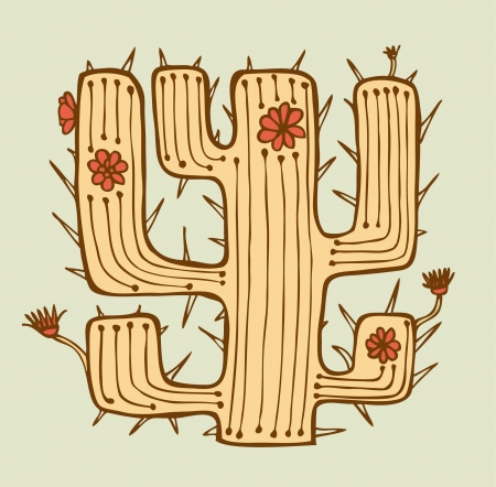 Isolated hand drawn cactus with flowers and thorns. Native element. Plant of desert. Can be used for print on pocket, cup, souvenir, bag template, clothes のイラスト素材