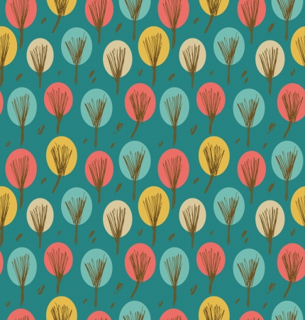 Endless emerald autumn pattern with trees  Background with decorative landscape のイラスト素材