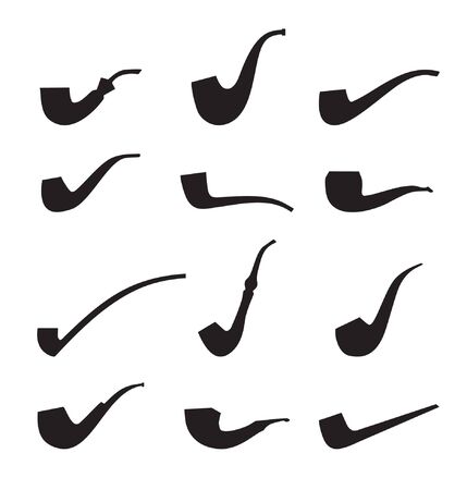 Set of tobacco pipes. Icon collection of pipes isolated silhouettes のイラスト素材