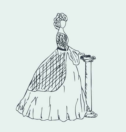 Image of aristicratic woman  Sketchy woman silhouette in retro clothes  High style lady in ball dress  Noble personのイラスト素材