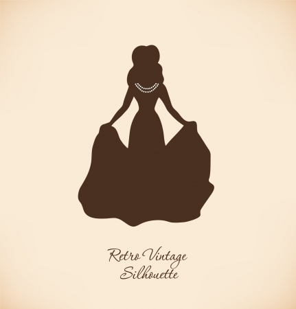 Black isolated woman silhouette  Vintage illustration of retro woman  Romantic woman in modern dress  Daguerreotype imageのイラスト素材
