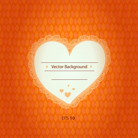 Red heart on floral seamless pattern, ornate lace border with flowers on orange background  Decorative vintage frame  Cover design templateのイラスト素材