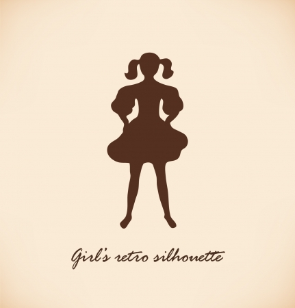 Black isolated girl silhouette  Vintage illustration of young girl in retro styleのイラスト素材