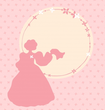 Banner with romantic woman and roun floral frame  Retro template design in vintage style for cards, labels,giftsのイラスト素材